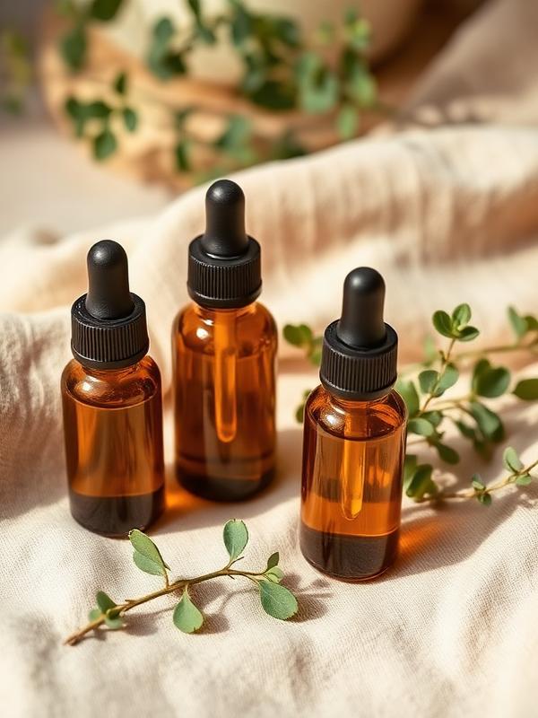 Organic facial oils on warm linen